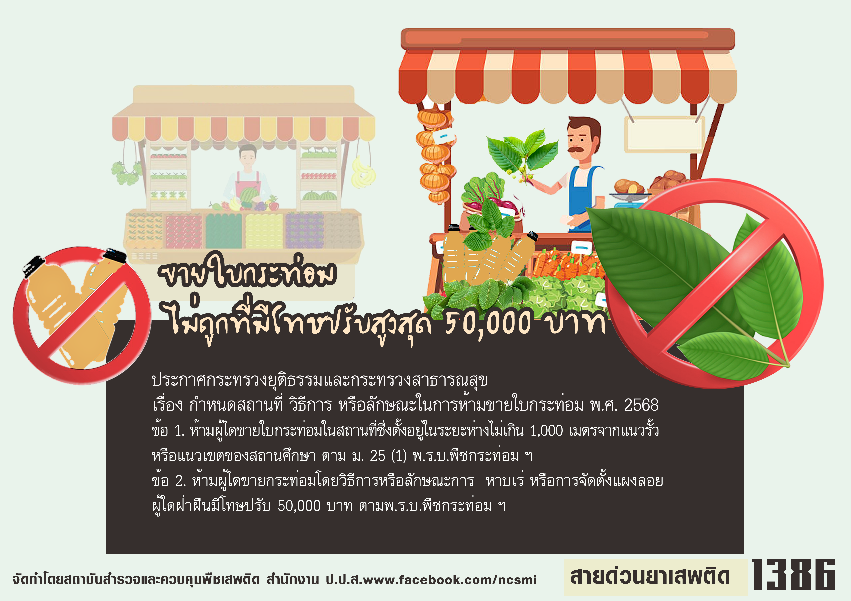 ประกาศกระทรวงยุติธรรมและกระทรวงสาธารณสุข เรื่อง กำหนดสถานที่ วิธีการ หรือลักษณะต้องห้าม ในการขายใบกระท่อม พ.ศ. 2568