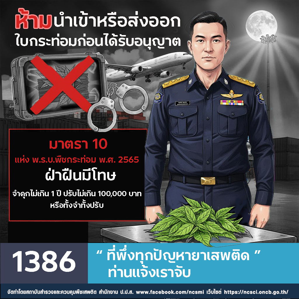 ห้ามนำเข้าหรือส่งออกใบกระท่อมก่อนได้รับอนุญาต